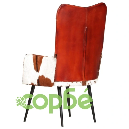 Wingback стол с косъм, кафяво и бяло, естествена кожа ➤ топ цена ➤ sorbe.bg