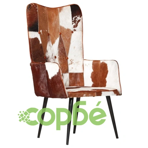 Wingback стол с косъм, кафяво и бяло, естествена кожа ➤ топ цена ➤ sorbe.bg