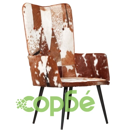 Wingback стол с косъм, кафяво и бяло, естествена кожа ➤ топ цена ➤ sorbe.bg