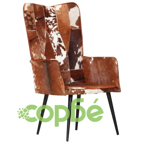 Wingback стол с косъм, кафяво и бяло, естествена кожа ➤ топ цена ➤ sorbe.bg