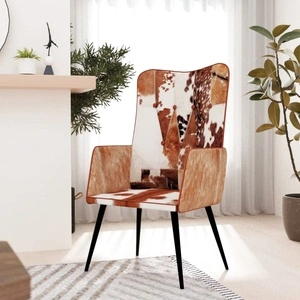 Wingback стол с косъм, кафяво и бяло, естествена кожа