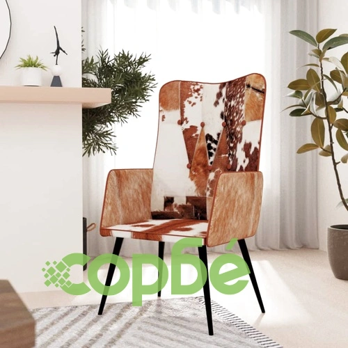 Wingback стол с косъм, кафяво и бяло, естествена кожа ➤ топ цена ➤ sorbe.bg