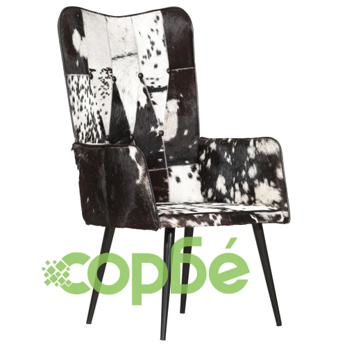 Wingback стол с косъм, черно и бяло, естествена кожа ➤ топ цена ➤ sorbe.bg