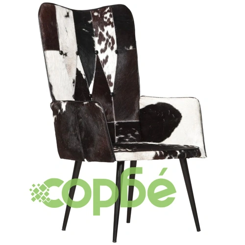 Wingback стол с косъм, черно и бяло, естествена кожа ➤ топ цена ➤ sorbe.bg