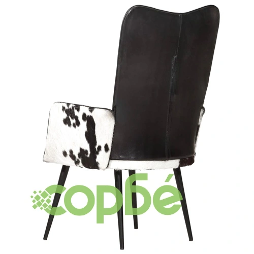 Wingback стол с косъм, черно и бяло, естествена кожа ➤ топ цена ➤ sorbe.bg