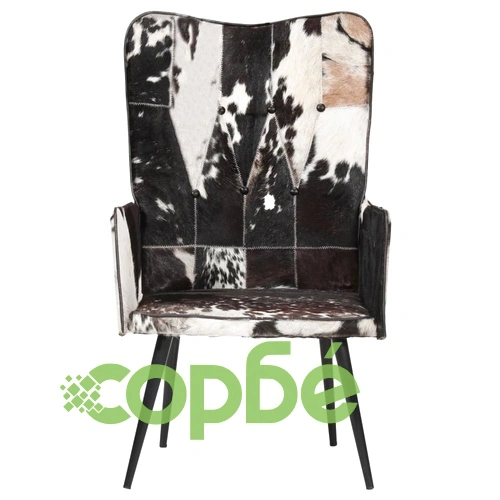 Wingback стол с косъм, черно и бяло, естествена кожа ➤ топ цена ➤ sorbe.bg