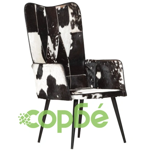 Wingback стол с косъм, черно и бяло, естествена кожа ➤ топ цена ➤ sorbe.bg