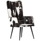 Wingback стол с косъм, черно и бяло, естествена кожа
