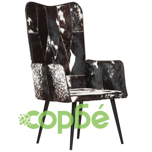 Wingback стол с косъм, черно и бяло, естествена кожа ➤ топ цена ➤ sorbe.bg