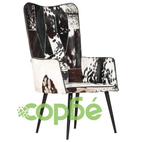 Wingback стол с косъм, черно и бяло, естествена кожа ➤ топ цена ➤ sorbe.bg