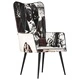 Wingback стол с косъм, черно и бяло, естествена кожа