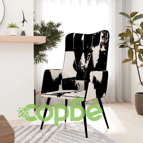 Wingback стол с косъм, черно и бяло, естествена кожа ➤ топ цена ➤ sorbe.bg