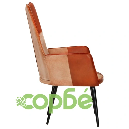 Wingback стол, кафяво и кремаво, естествена кожа ➤ топ цена ➤ sorbe.bg
