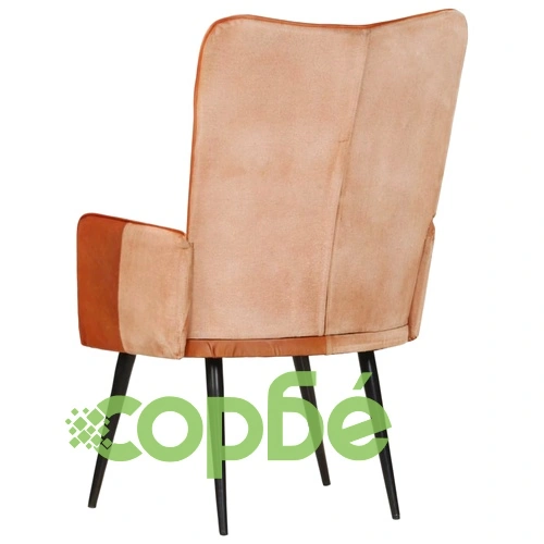 Wingback стол, кафяво и кремаво, естествена кожа ➤ топ цена ➤ sorbe.bg