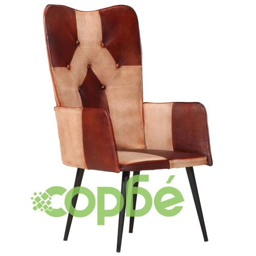Wingback стол, кафяв, естествена кожа ➤ топ цена ➤ sorbe.bg