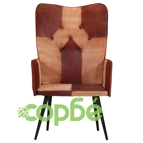 Wingback стол, кафяв, естествена кожа ➤ топ цена ➤ sorbe.bg