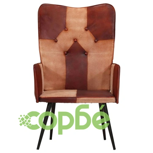 Wingback стол, кафяв, естествена кожа ➤ топ цена ➤ sorbe.bg