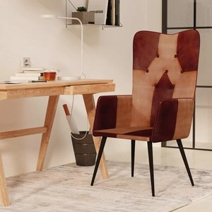 Wingback стол, кафяв, естествена кожа