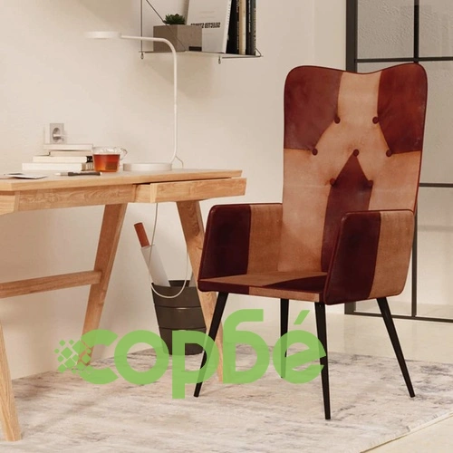 Wingback стол, кафяв, естествена кожа ➤ топ цена ➤ sorbe.bg