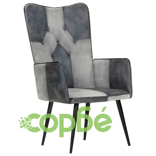 Wingback стол, сив, естествена кожа ➤ топ цена ➤ sorbe.bg