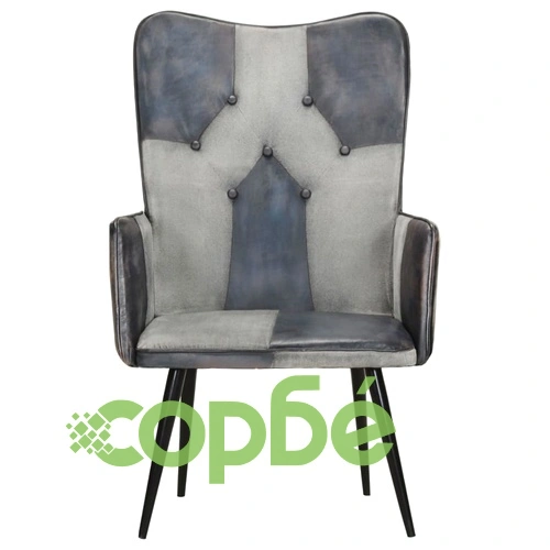 Wingback стол, сив, естествена кожа ➤ топ цена ➤ sorbe.bg