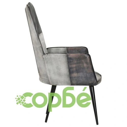 Wingback стол, сив, естествена кожа ➤ топ цена ➤ sorbe.bg