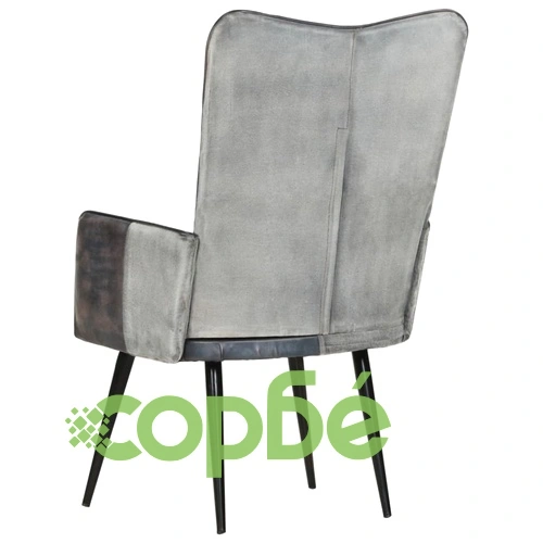 Wingback стол, сив, естествена кожа ➤ топ цена ➤ sorbe.bg