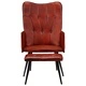 Wingback стол с табуретка, кафяв, естествена кожа