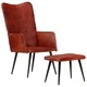 Wingback стол с табуретка, кафяв, естествена кожа
