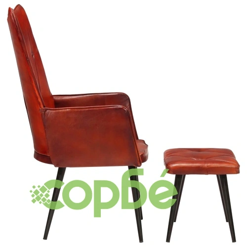 Wingback стол с табуретка, кафяв, естествена кожа ➤ топ цена ➤ sorbe.bg