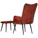 Wingback стол с табуретка, кафяв, естествена кожа