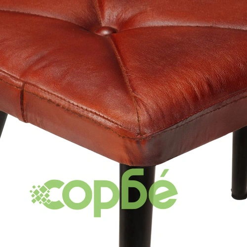 Wingback стол с табуретка, кафяв, естествена кожа ➤ топ цена ➤ sorbe.bg