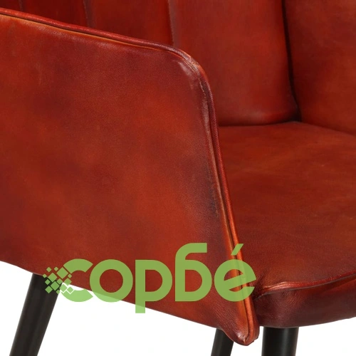 Wingback стол с табуретка, кафяв, естествена кожа ➤ топ цена ➤ sorbe.bg