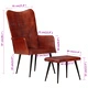 Wingback стол с табуретка, кафяв, естествена кожа