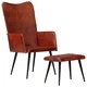 Wingback стол с табуретка, кафяв, естествена кожа