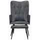 Wingback стол с табуретка, сив, естествена кожа
