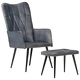 Wingback стол с табуретка, сив, естествена кожа