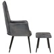 Wingback стол с табуретка, сив, естествена кожа