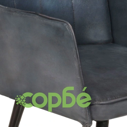 Wingback стол с табуретка, сив, естествена кожа ➤ топ цена ➤ sorbe.bg