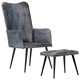Wingback стол с табуретка, сив, естествена кожа