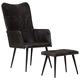 Wingback стол с табуретка, черен, естествена кожа