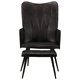 Wingback стол с табуретка, черен, естествена кожа