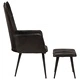 Wingback стол с табуретка, черен, естествена кожа