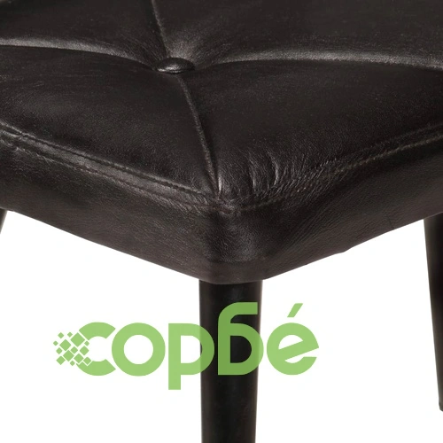 Wingback стол с табуретка, черен, естествена кожа ➤ топ цена ➤ sorbe.bg