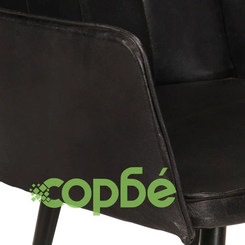 Wingback стол с табуретка, черен, естествена кожа ➤ топ цена ➤ sorbe.bg