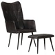 Wingback стол с табуретка, черен, естествена кожа