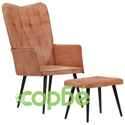 Wingback стол с табуретка, кафяв, канава ➤ топ цена ➤ sorbe.bg