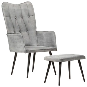 Wingback стол с табуретка, сив, винтидж, канава