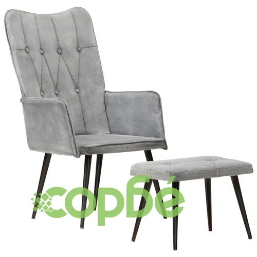 Wingback стол с табуретка, сив, винтидж, канава ➤ топ цена ➤ sorbe.bg