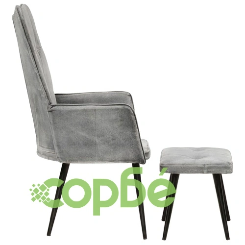 Wingback стол с табуретка, сив, винтидж, канава ➤ топ цена ➤ sorbe.bg